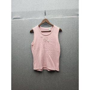 Pink Sleeveless Knit Tank Top W/ Pearl Accents & Heart Design  M